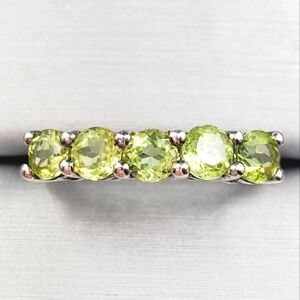 Genuine Round Green Peridot 925 Sterling Silver Stackable Band Ring